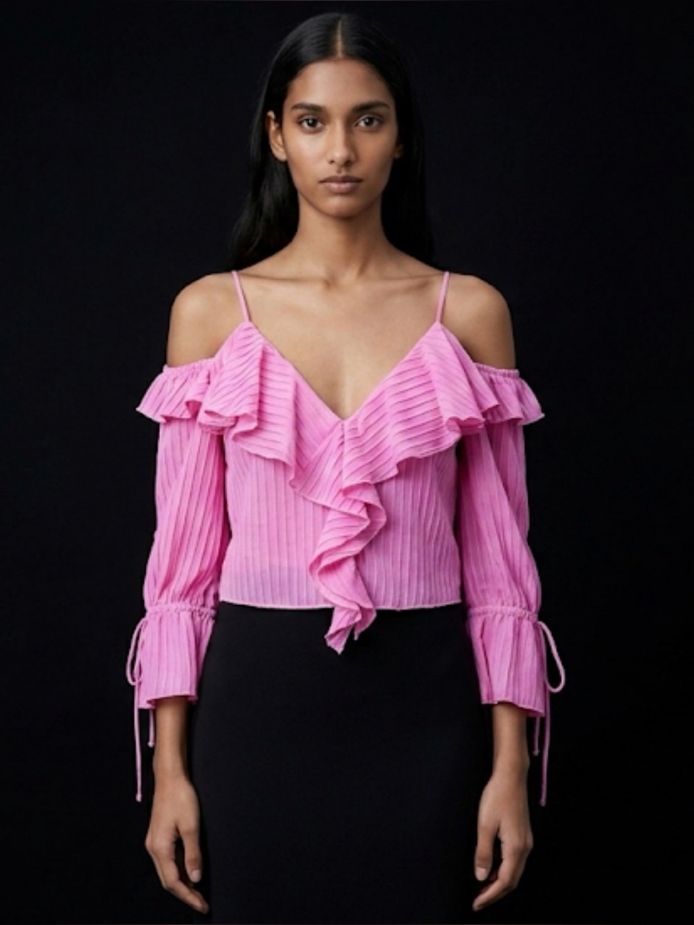 Zara Pink Cold-Shoulder Ruffle V-Neck Camisole Top